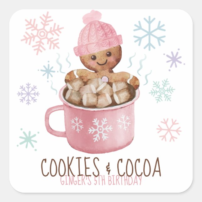Cookies & Kakao Lebkuchen Mädchen Winter Geburtsta Quadratischer Aufkleber (Vorderseite)