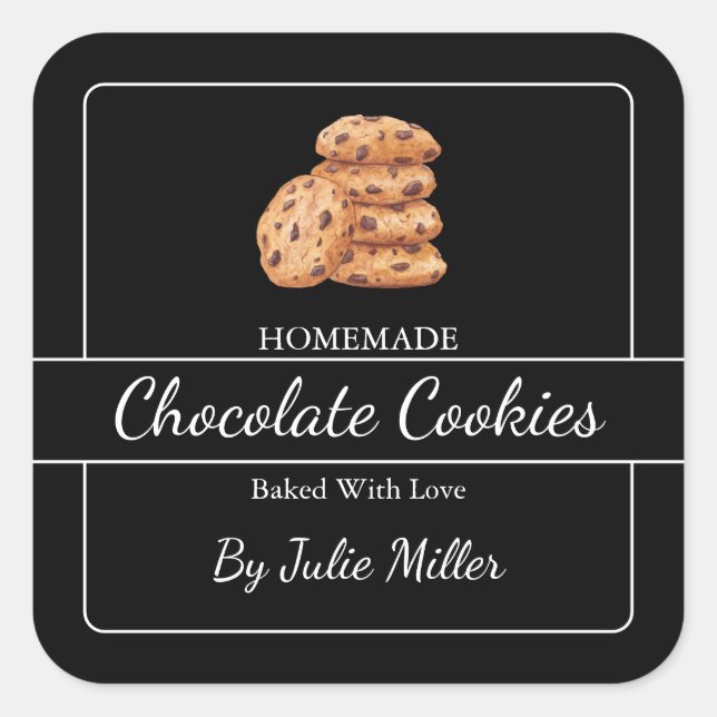 Cookies maison simple Carré Étiquette noir (Devant)