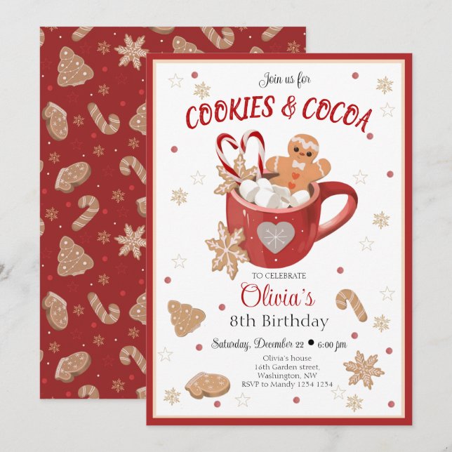 Cookies und Kakao Weihnachten Geburtstag Einladung (Vorne/Hinten)