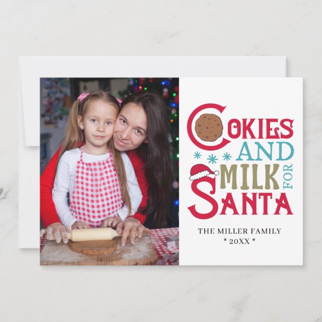 Cookies und Milch für das Foto im Weihnachtsfeiert (Vorderseite)