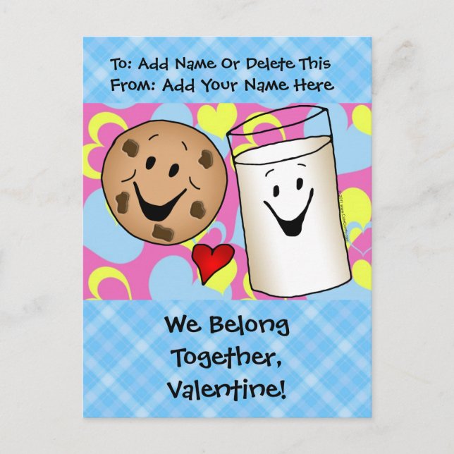 Cookies und Milchvalentine Feiertagspostkarte (Vorderseite)