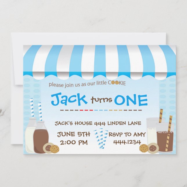 Cookies und Milk Boy Geburtstagsparty Einladungen (Vorderseite)