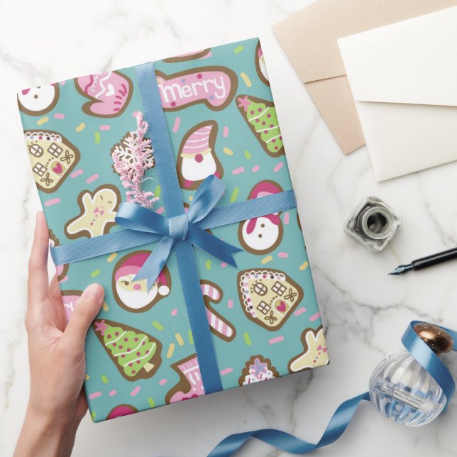 Cookies Weihnachten Türkis Geschenkpapier (Schenken)
