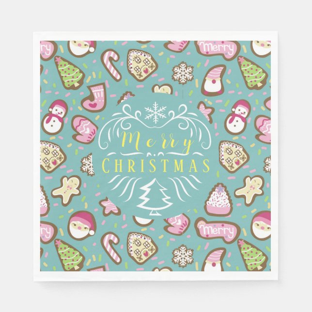 Cookies Weihnachten Türkis Serviette (Vorderseite)