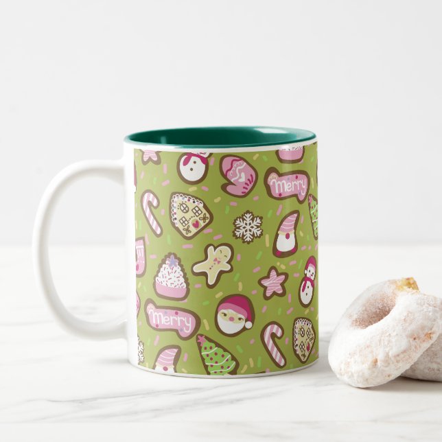 Cookies Weihnachts Grün Zweifarbige Tasse (Mit Donut)