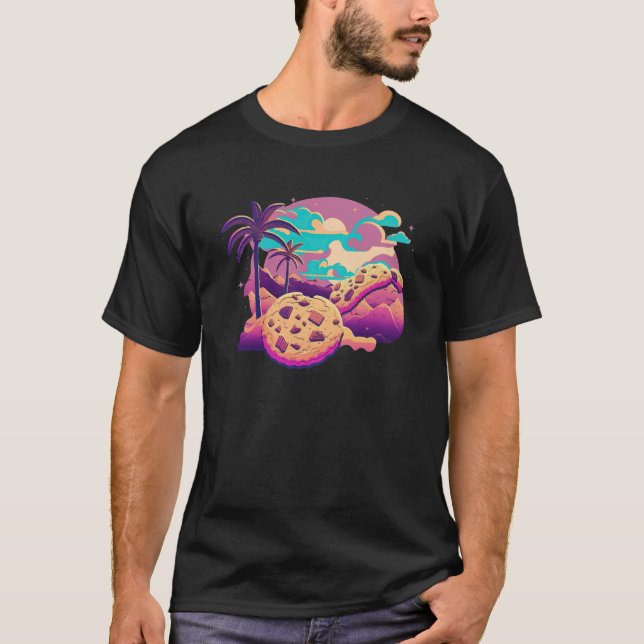 Cookies with Glitched 80s Synthwave Aesthetic T-Shirt (Vorderseite)