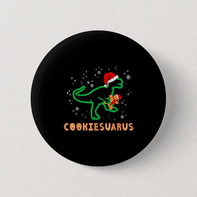 Cookiesaurus Weihnachtsdinosaurier Rex Zuckerkeks  Button (Vorderseite)