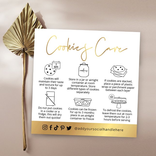 CookiesLeitfaden Weiß- und Gold-Script-Logo-Karte Quadratische Visitenkarte (Von Creator hochgeladen)