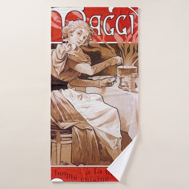 Cooking, Alphonse Mucha Badehandtuch (Badehandtuch)