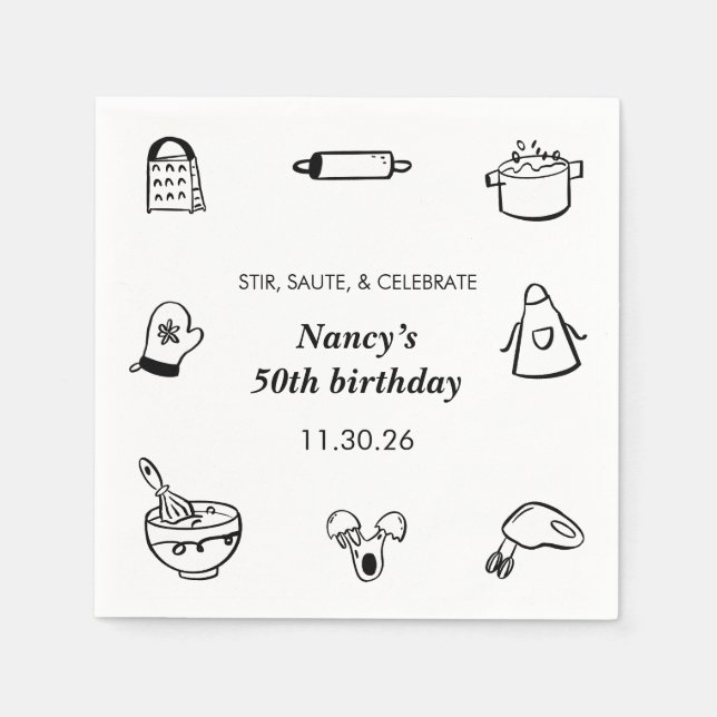 Cooking Birthday Party Hand Drawn Chef Minimalist  Serviette (Vorderseite)
