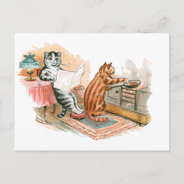Cooking Cat Louis Wain Postkarte (Vorderseite)