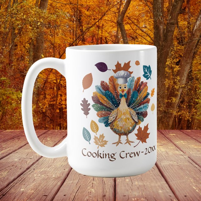 Cooking Crew Pilgrim Türkei Erntedank Kaffeetasse (Turkey "Cooking Crew" mug personalized with the year. Great for family Thanksgiving)
