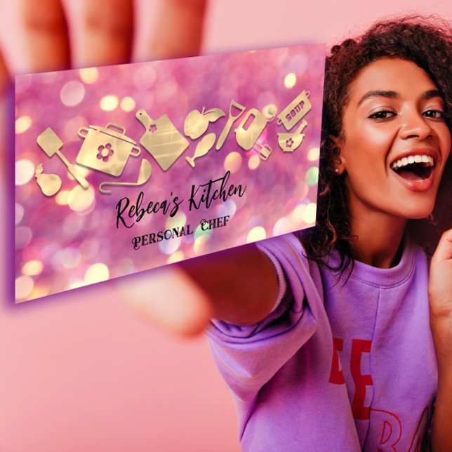 Cooking Koch Restaurant Catering Logo QR-Code Rosa Visitenkarte (Cooking Chef Restaurant Catering Logo QR Code Pink Business Card)