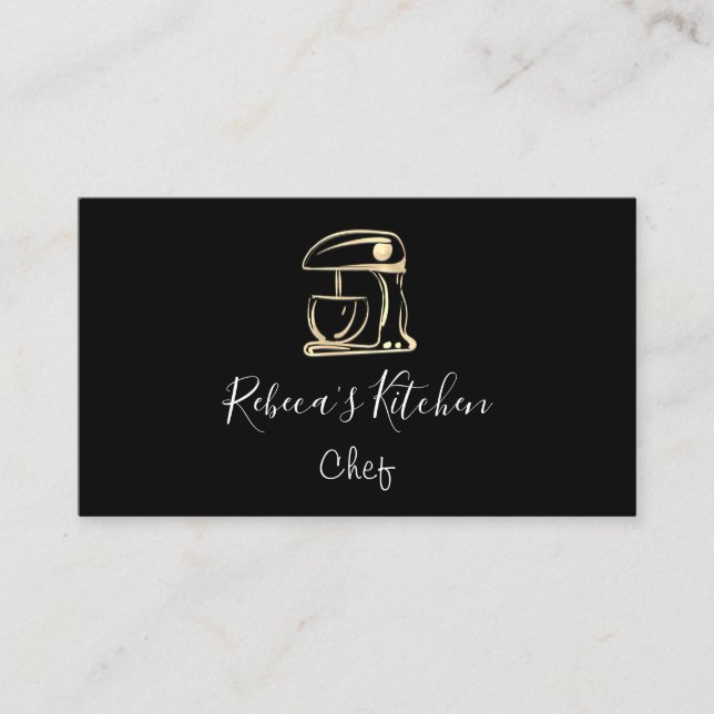 Cooking Logo Robot Mixer Koch Black Gold Visitenkarte (Vorderseite)