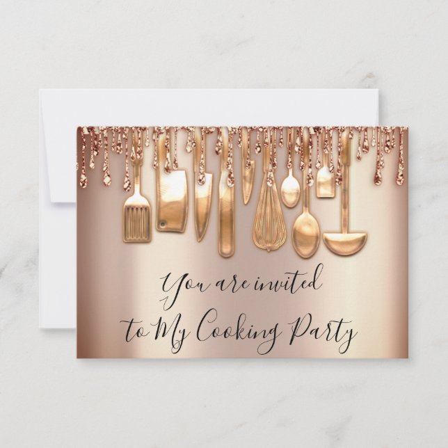 Cooking Party Koch Küche Rose Gold Tropfen Cooper Einladung (Vorderseite)