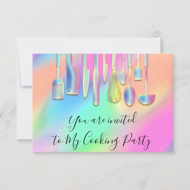 Cooking Party Koch Restaurant Utensile Holographic Einladung (Vorderseite)