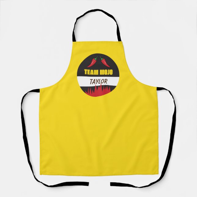 Cooking Team Name mit Flammen und Paprikaschoten Schürze (Vorderseite)