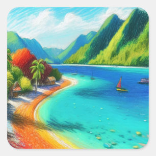 Cook's Bay, Moorea, Französisch-Polynesien Wasserf Quadratischer Aufkleber