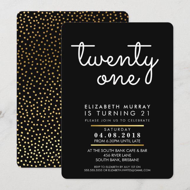 COOL 21ème anniversaire INVITATION noir et blanc (Devant / Derrière)