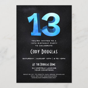 Cool 3D sur Black 13th Birthday Party Invitation