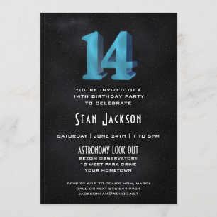 Cool 3D sur Black 14th Birthday Party Invitation