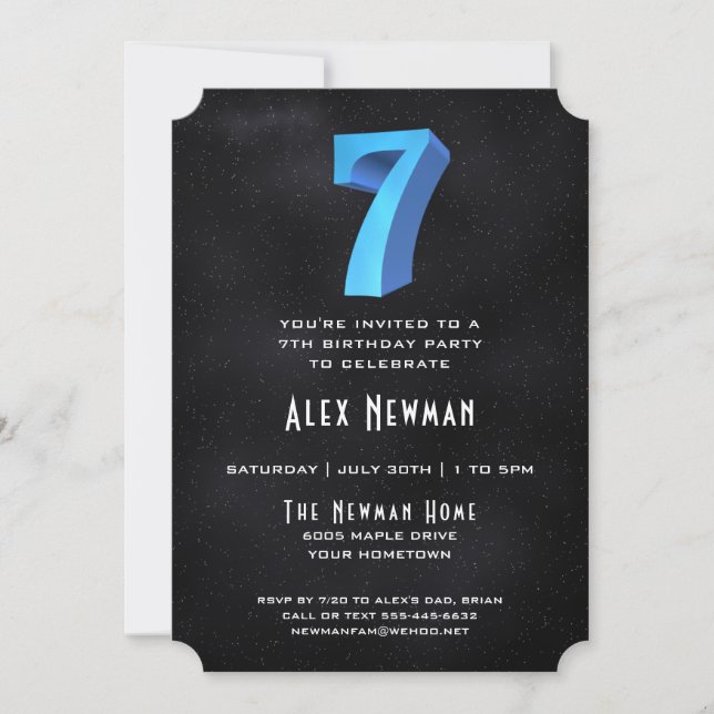 Cool 3D sur Black 7th Birthday Party Invitation (Devant)
