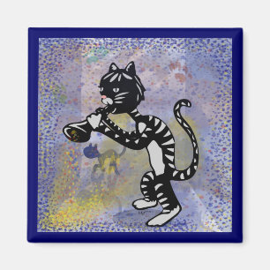 Cool Alley Jazz Cat Carré Magnet