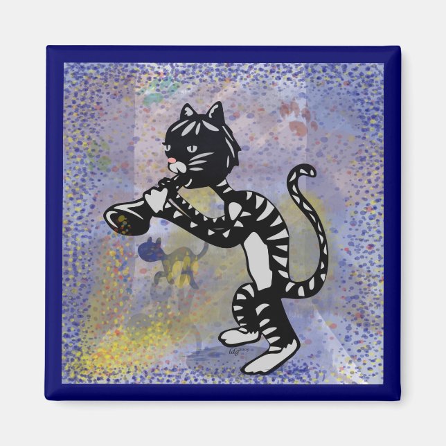Cool Alley Jazz Cat Carré Magnet (Devant)