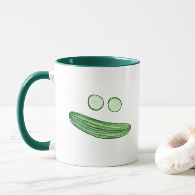 Cool als Cucumber Funny Watercolor Cucumber Face Tasse (Mit Donut)