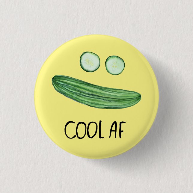 Cool als Gurke "Cool AF" Wasserfarbe Button (Vorderseite)