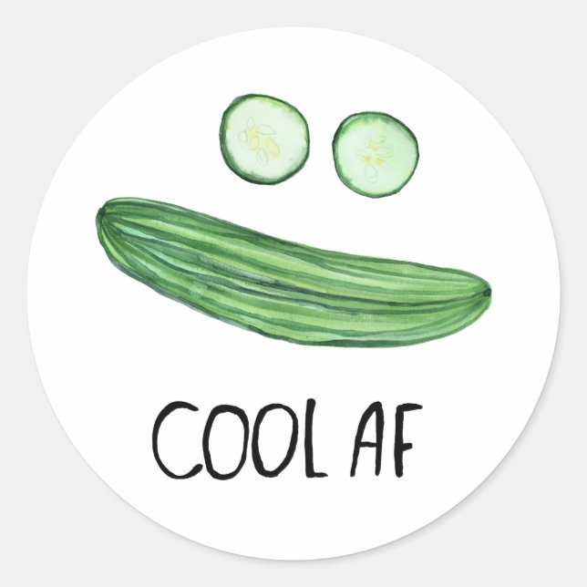 Cool als Gurke "Cool AF" Wasserfarbe Runder Aufkleber (Vorderseite)