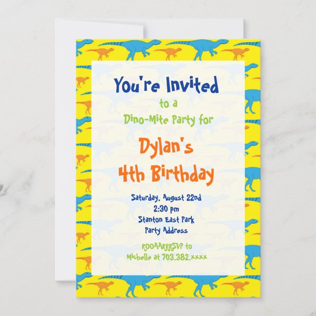Cool amusant Dinosaur Invitations de fête d'annive (Devant)