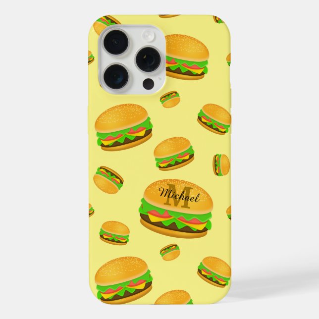 Cool and fun yummy burger pattern Monogram yellow  iPhone 15 Pro Max Hülle (Rückseite)