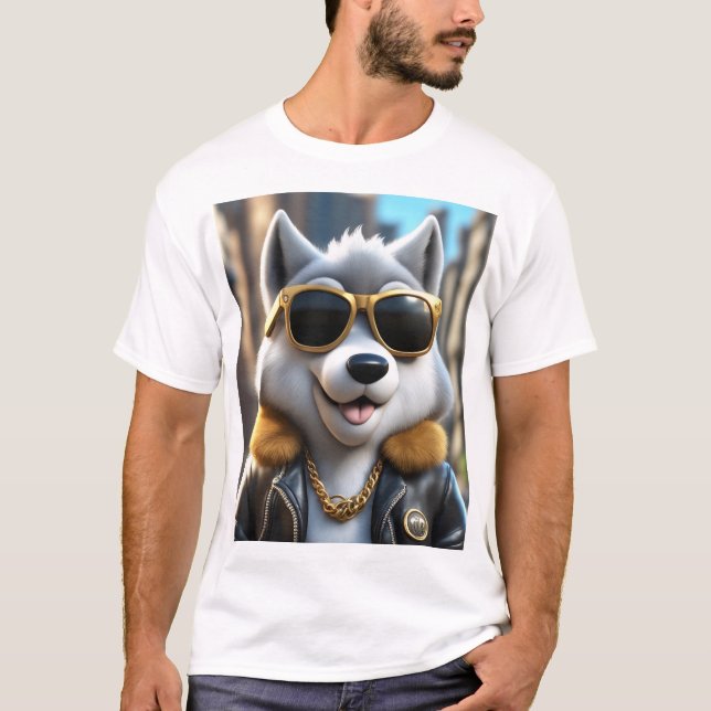 Cool, Angesagt, trendy Fluffy Wolf T-Shirt (Vorderseite)