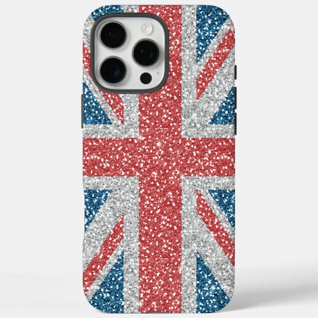 Cool angesagter UK Union Jack Flag Imitats Glitzer iPhone 16 Pro Max Hülle (Rückseite)