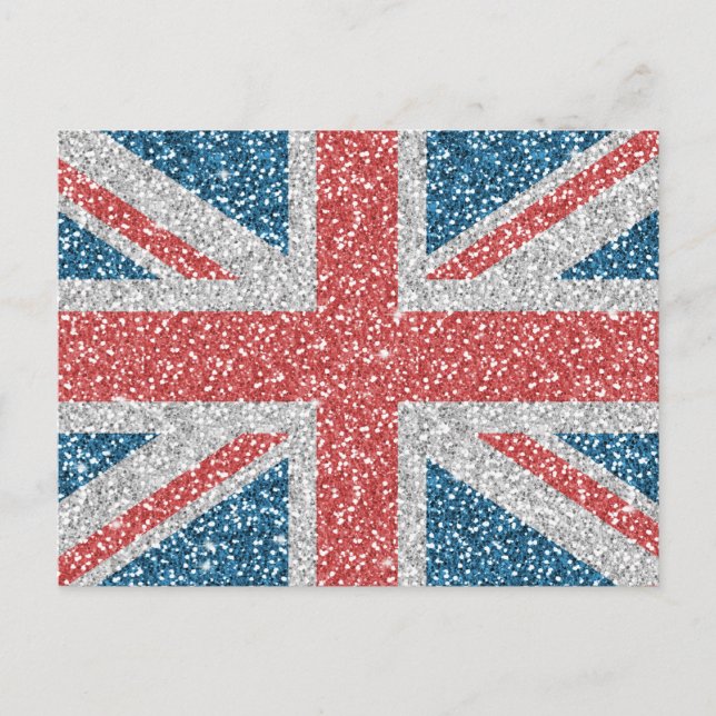 Cool angesagter UK Union Jack Flag Imitats Glitzer Postkarte (Vorderseite)
