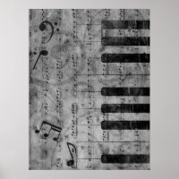 Cool antique grunge effect piano music notes