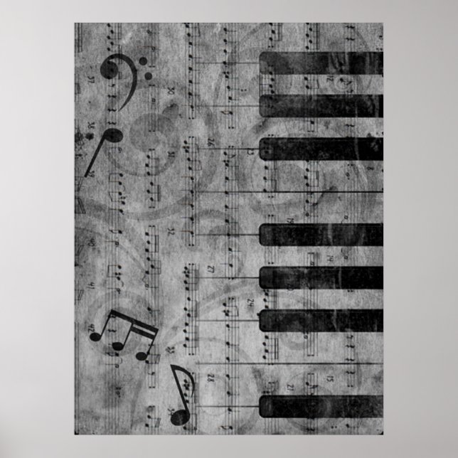 Cool antique grunge effect piano music notes poster (Vorne)