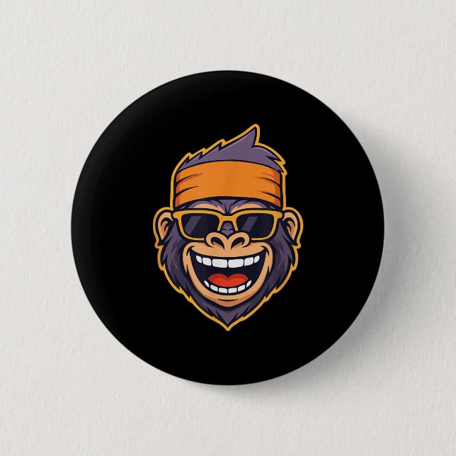 Cool Ape Gorilla Head Funky Monkey Retro Bandana C Button (Vorderseite)