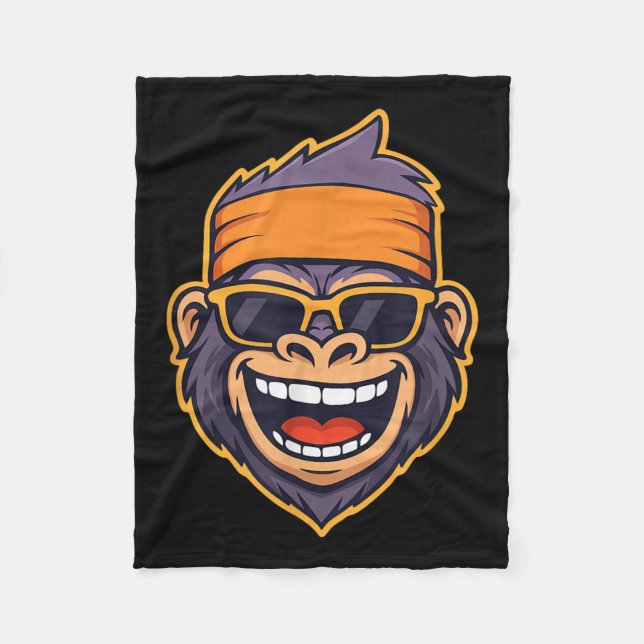 Cool Ape Gorilla Head Funky Monkey Retro Bandana C Fleecedecke (Vorderseite)