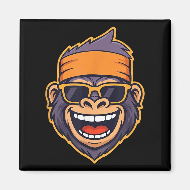 Cool Ape Gorilla Head Funky Monkey Retro Bandana C Magnet (Vorne)