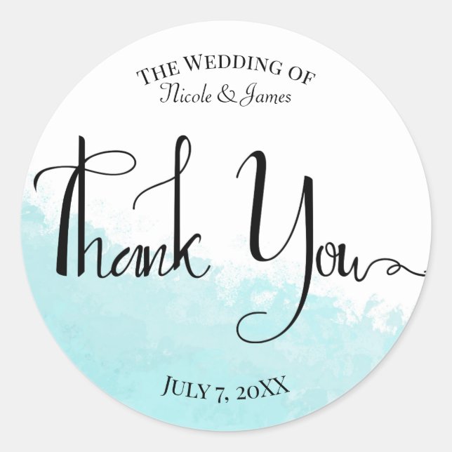Cool Aqua Blue Wave Splash Hochzeit Vielen Dank Runder Aufkleber (Vorderseite)