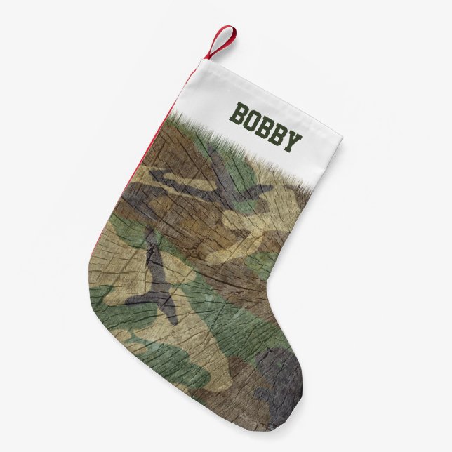 Cool Army Green Camouflage Pattern Kleiner Weihnachtsstrumpf (Vorderansicht (hängend))