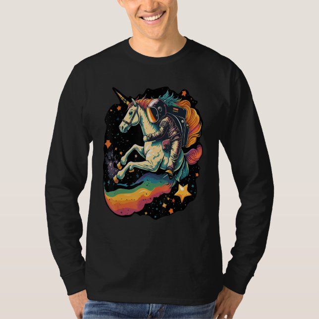 Cool Astronaut Spaceman Riding A Rainbow Unicorn I T-Shirt (Vorderseite)