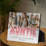 Cool Auntie Photo Collage Fotoplatte<br><div class="desc">Modern aunt photo plaque featuring 3 pictures for you to replace with your own,  the title "auntie",  a personalized saying that reads "you make life a little sweeter",  and the kids names.</div>