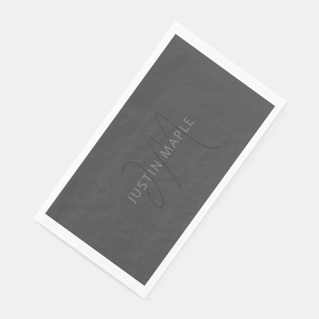 Cool aussehender Name & Monogramm | Dunkelgrau Serviette (Ecke)