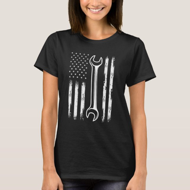 Cool-Automechaniker-Werkstatt Tools USA-Flag R T-Shirt (Vorderseite)