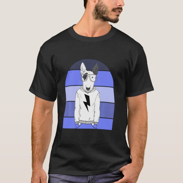 Cool Aviator Brille Nerdy Bull Terrier Dog Retro T-Shirt (Vorderseite)