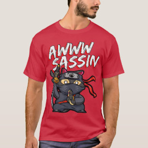 Cool AwwwSassin Samurai Cat Funny Ninja Cat Manga T-Shirt