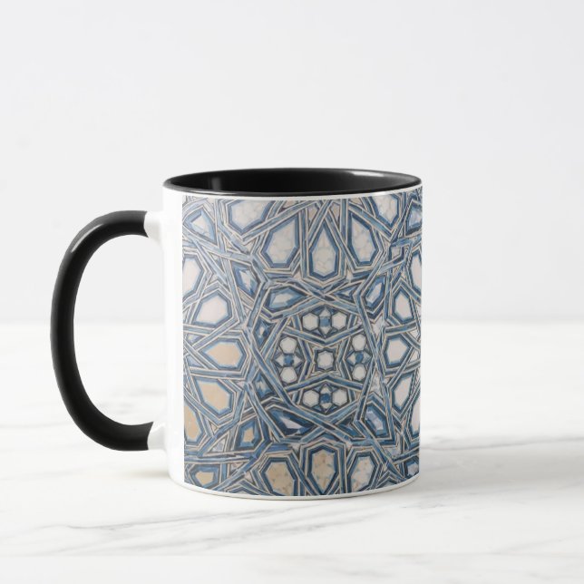Cool Azure & White Ceramic Tile Geometric Pattern  Tasse (Links)